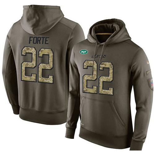 NFL Men's Nike New York Jets #22 Matt Forte Stitched Green Olive Salute To Service KO Performance Hoodie - Click Image to Close